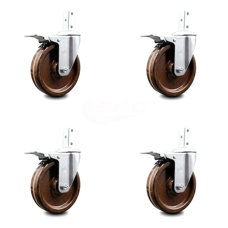 Service Caster 5 Inch High Temp Phenolic 3/4 Inch Square Stem Caster Set Total Lock Brake SCC SCC-SQTTL20S514-PHSHT-34-4